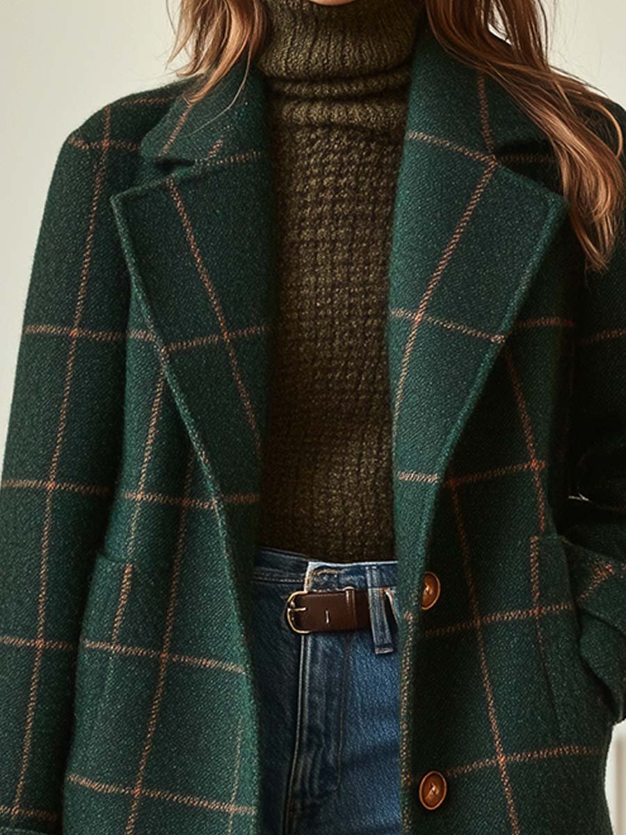 Holly | Manteau en Tweed à Carreaux avec Revers Rétro