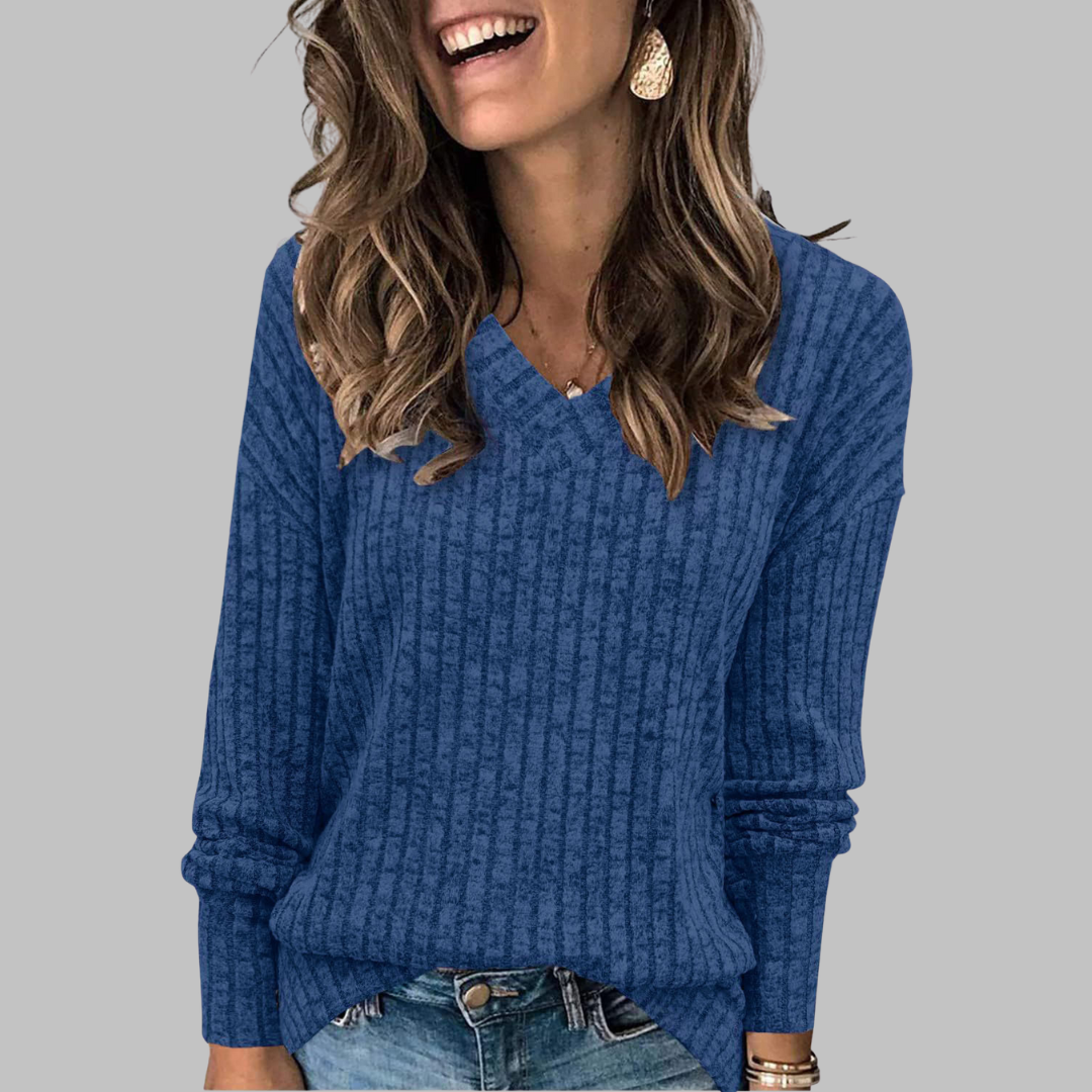 KASHA™ - Casual V-Neck Long Sleeve Sweater