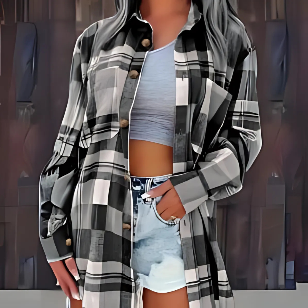 BASO™ - Casual Plaid Button Down Collared Long Sleeve Top