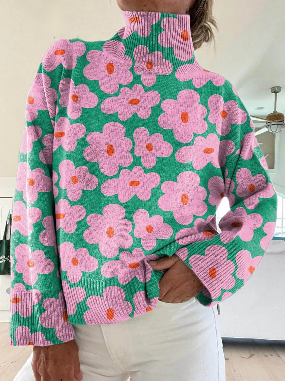 Claire | Pull en tricot floral