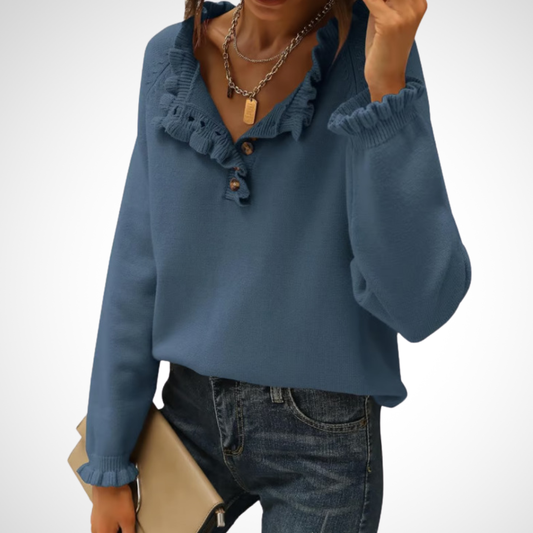 WYNN™ - Chic Long Sleeve Pullover Half Button Sweater