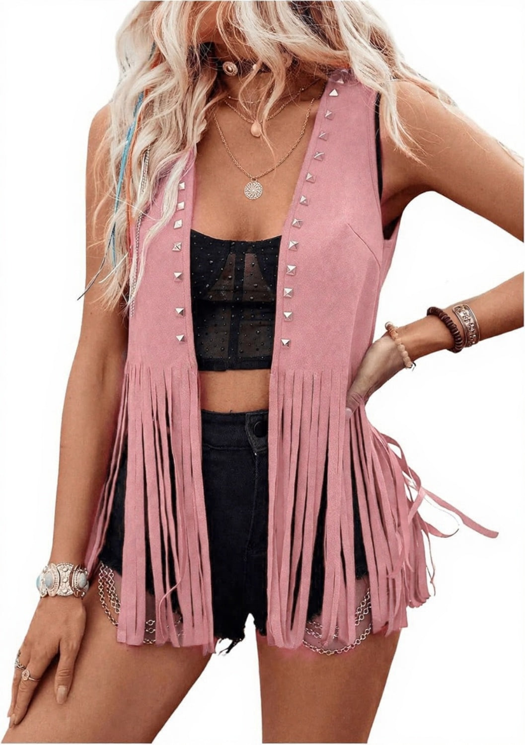 DHARNA™ – Casual Open-Front Sleeveless Fringe Vest