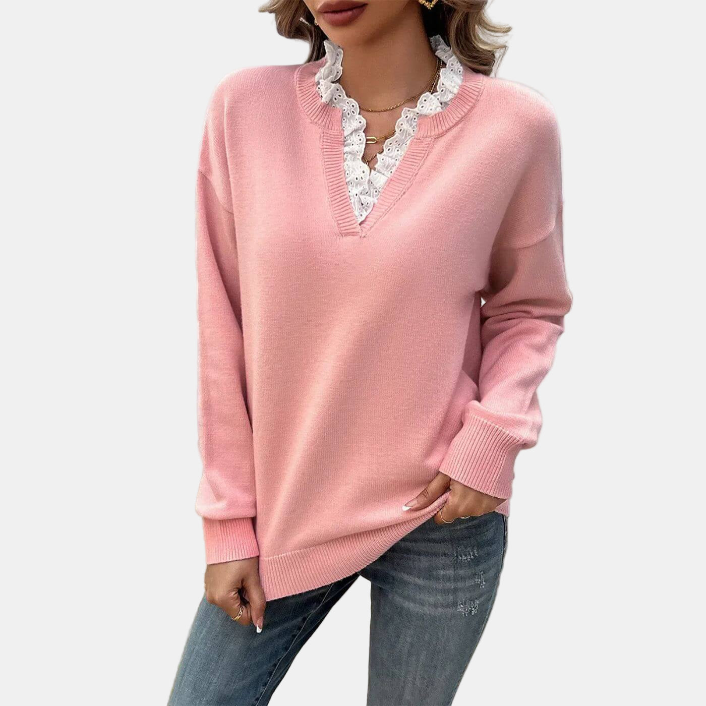 Rhea | Pull Élegant avec Col en Dentelle